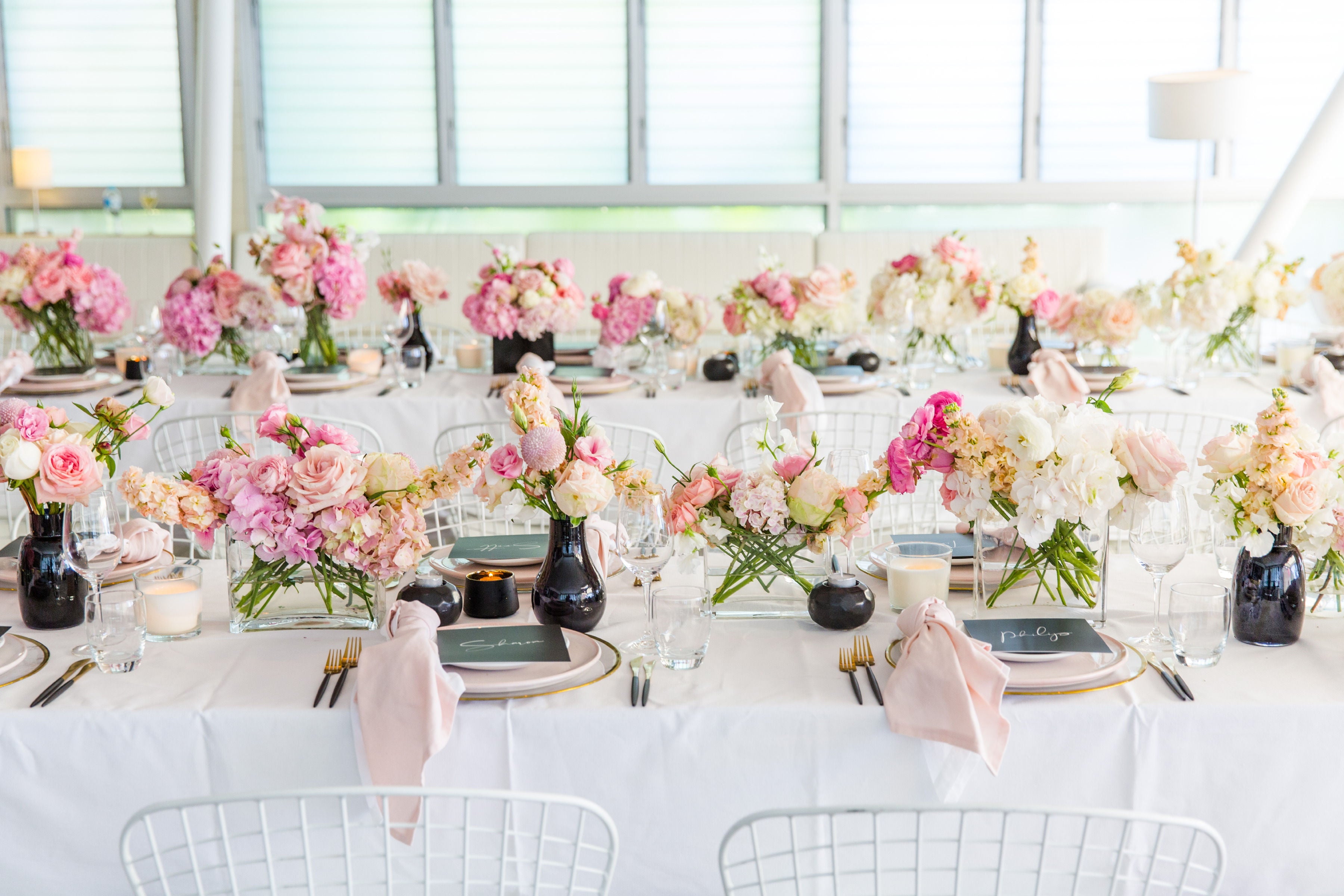 September-Creative-wedding-table-menu-same-sex-monochrome-pink