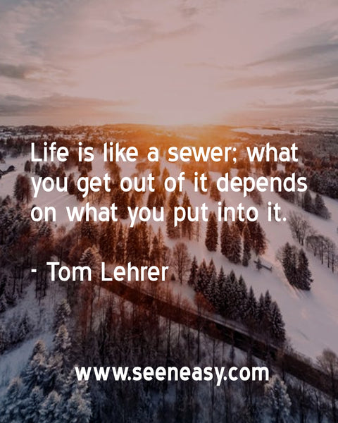 Life is like a sewer; what you get out of it depends on what you put into it. Tom Lehrer
