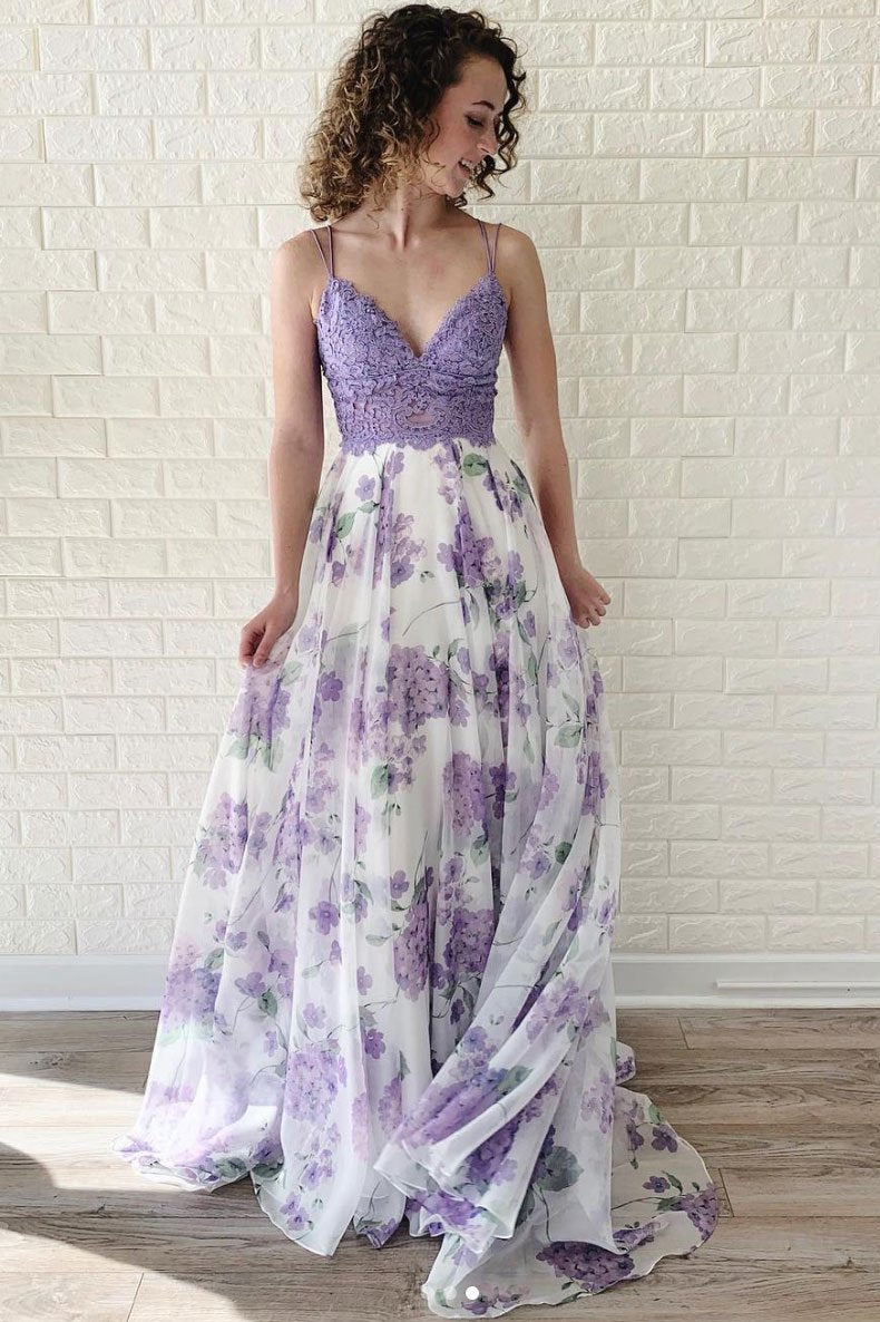 purple floral formal dress