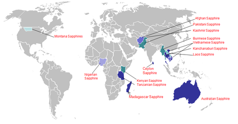 world map showing locations of sapphire mining