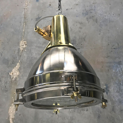 pressed stainless steel and brass vintage industrial ceiling pendant