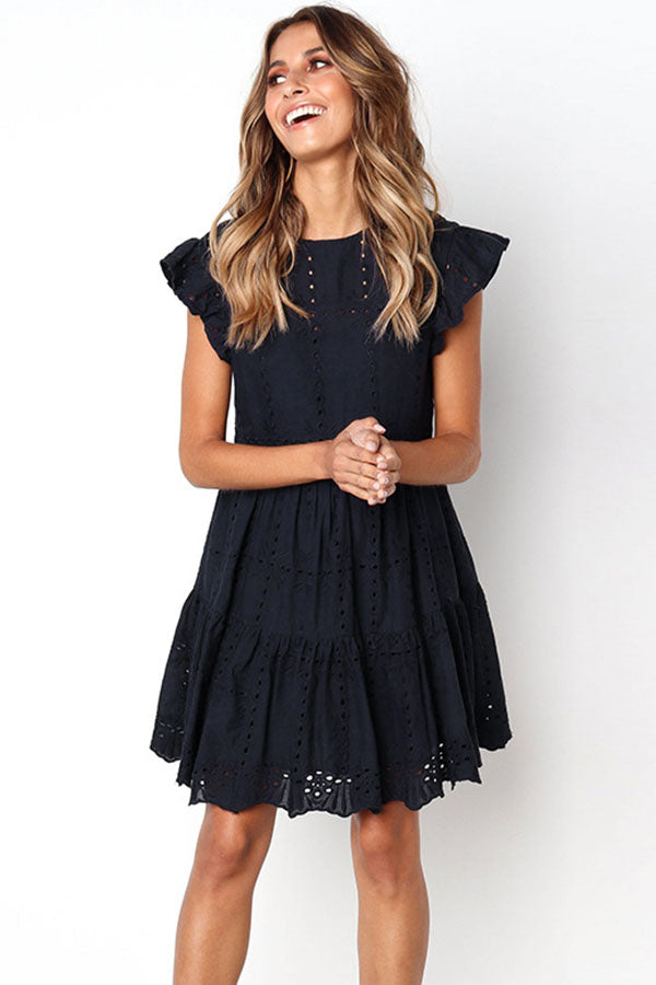 3 Colors Hollowed-out Ruffle Dress