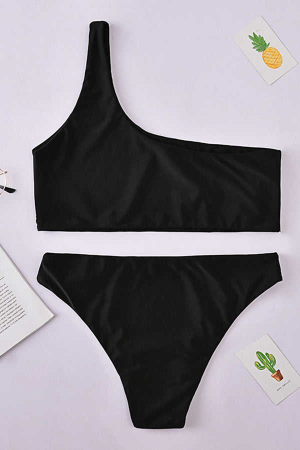 Chicseagal Solid Color One Shoulder Bikini