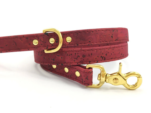 Burgundy vegan cork leather dog lead / leash for dog Valentine's Day gift