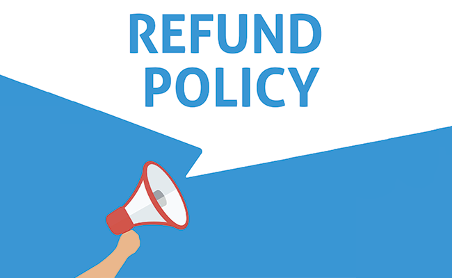 Refund policy text over bull horn