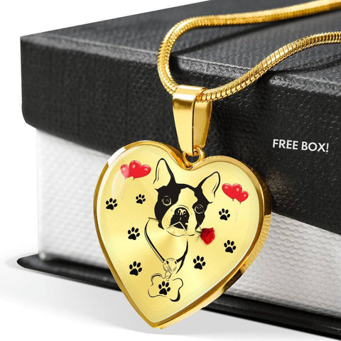Cute Boston Terrier Print Heart Pendant Luxury Necklace-Free Shipping