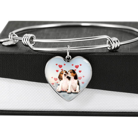 Cute Beagle Print Luxury Heart Charm Bangle -Free Shipping
