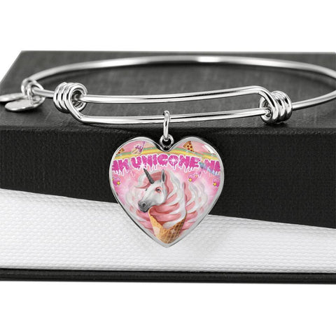 Creamy Unicorn Print Heart Pendant Luxury Bangle-Free Shipping