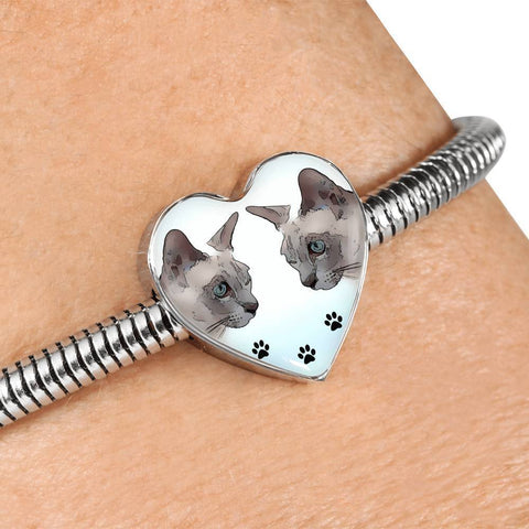 Tonkinese Cat Print Heart Charm Steel Bracelet-Free Shipping