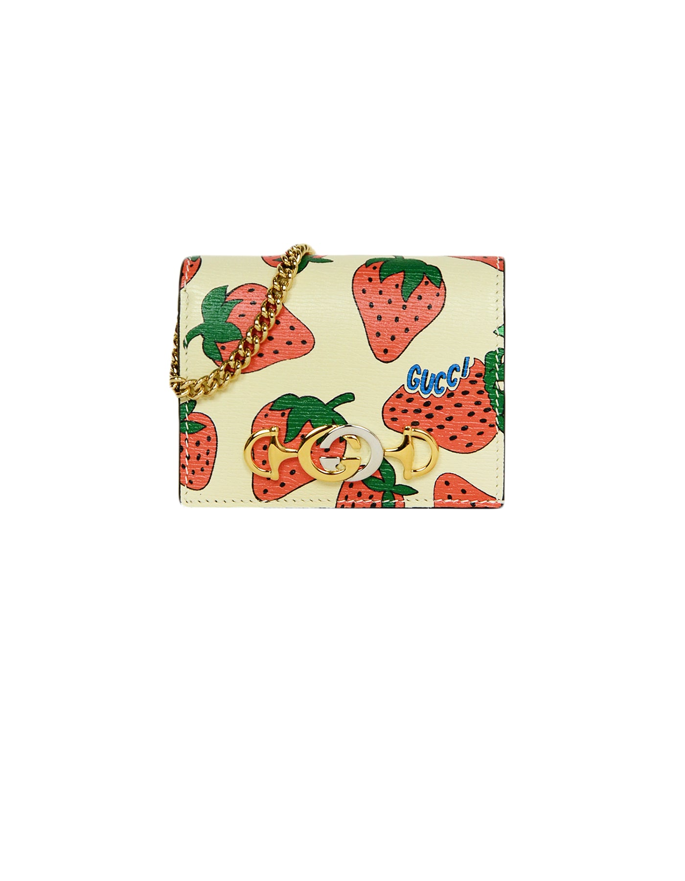 gucci zumi strawberry print card case