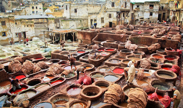 Moroccan Leather Tannery in Fes for moroccan poufs