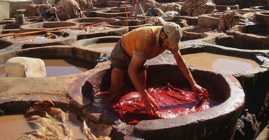 Moroccan Leather Tannery in Fes for moroccan poufs