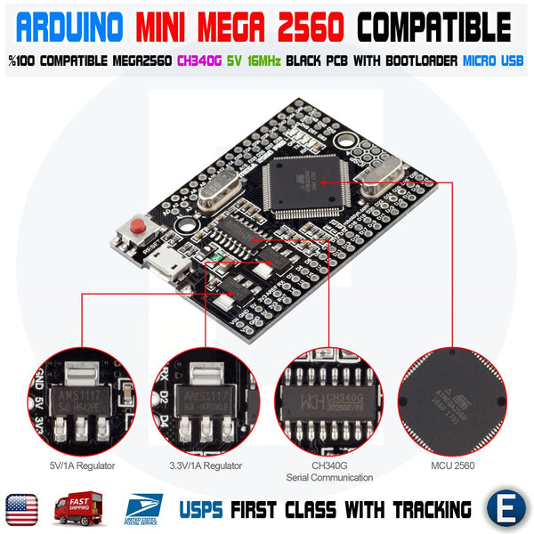 Mini MEGA 2560 Pro Micro USB CH340G ATMEGA2560-16AU For Arduino Mega 2560 R3 