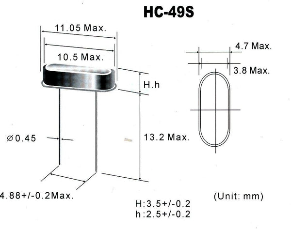 16 MHz HC-49S Passo 5mm case Crystal Quarz 16000kHz 