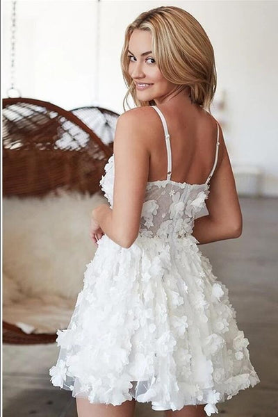 3D Floral Lace White Homecoming Dresses 