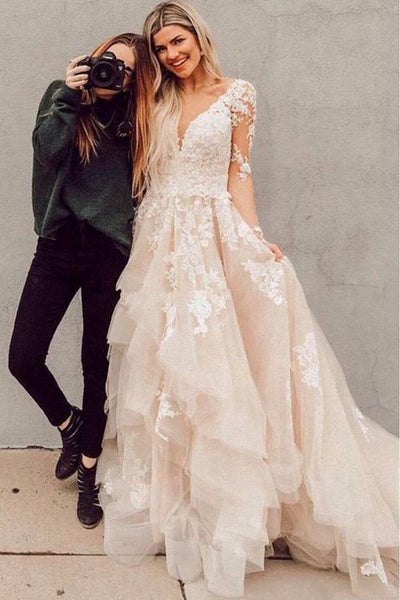 long sleeve champagne gown