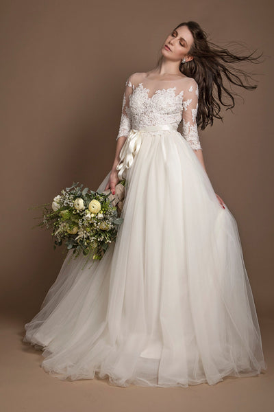 illusion neckline wedding dress plus size