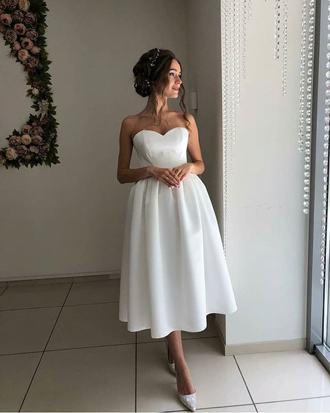 mineral blanding mærke Bandeau Sweetheart Tea-length Bridal Dress for Casual Wedding –  loveangeldress