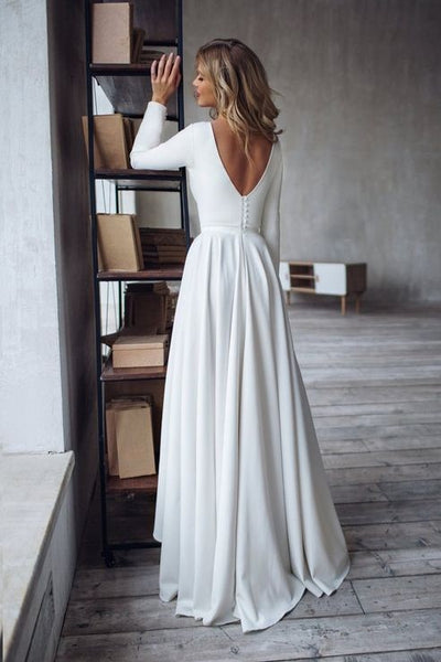 boat neck long sleeve wedding dress