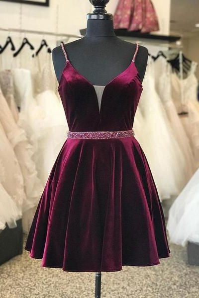 burgundy velvet dress short