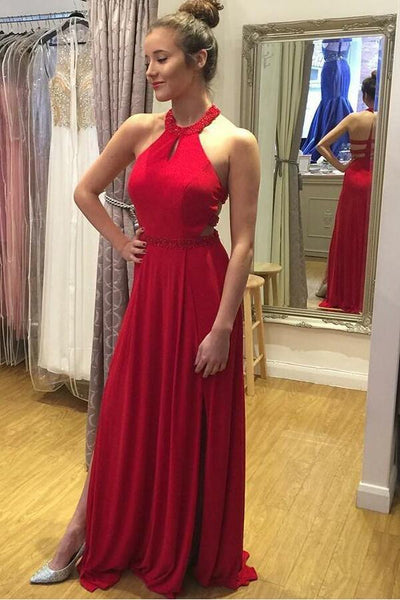 red halter dress long