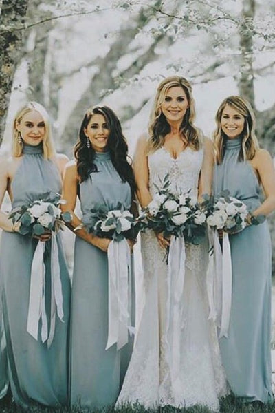 Dusty Blue Chiffon Bridesmaid Dresses 