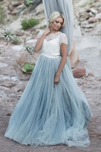 dusty blue tulle wedding dress