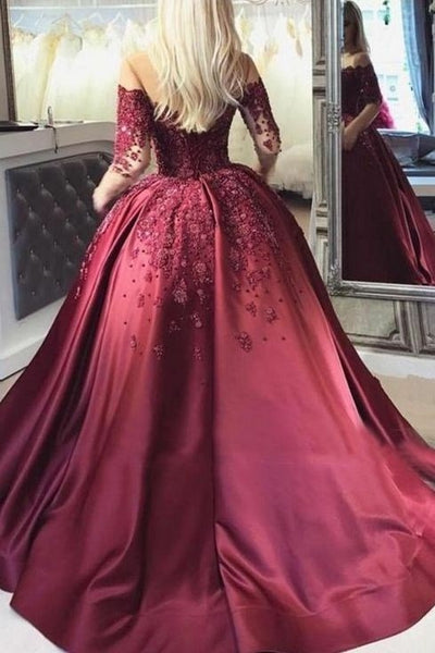 long sleeve burgundy evening gown