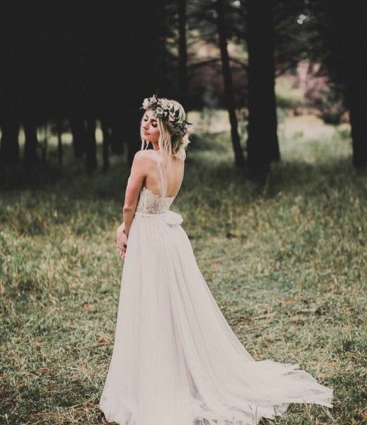 lace a line boho wedding dress