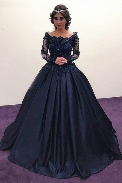 navy ball gown dress