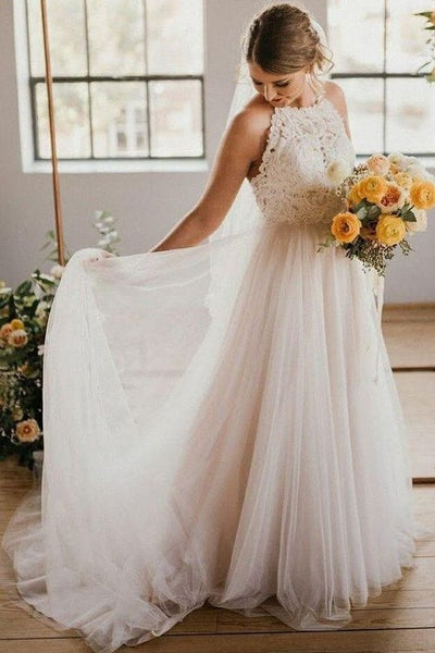 boho halter wedding dress