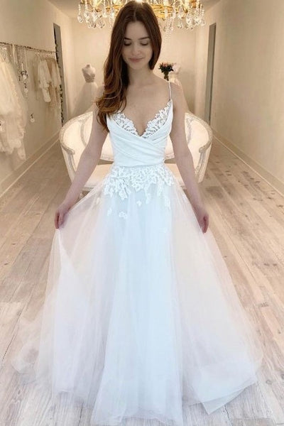 Spaghetti Strap A-line Sparkle Wedding Dress With Tulle Skirt