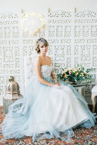 dusty blue tulle bridesmaid dresses