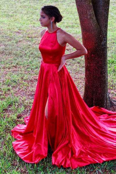 Leg Slit Red Prom Dresses with Long 