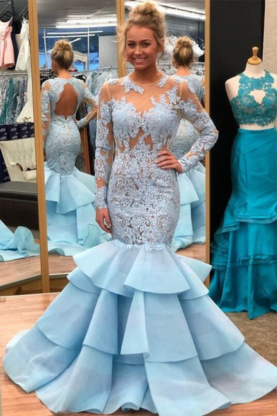 light blue lace dress long sleeve