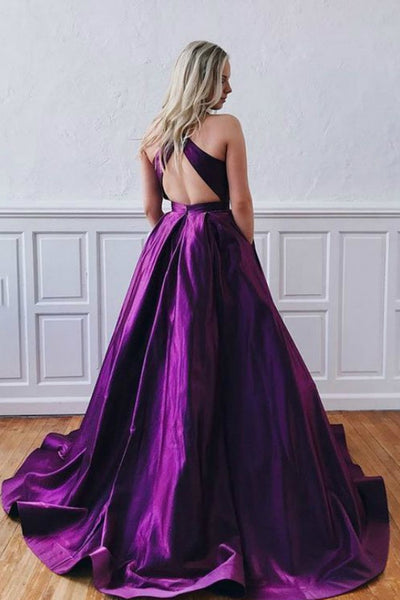 purple satin prom dress