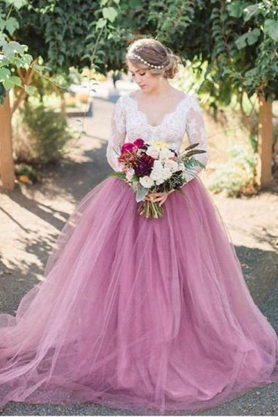 long sleeve colored wedding dresses