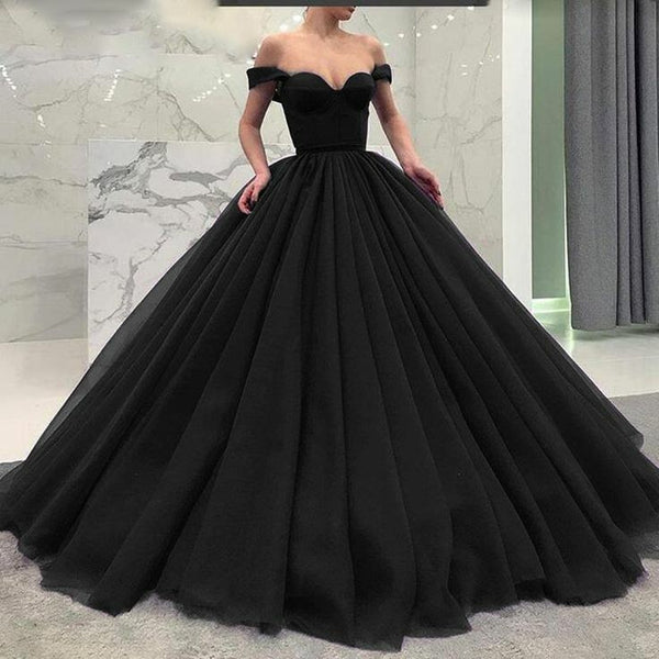 puffy black prom dresses