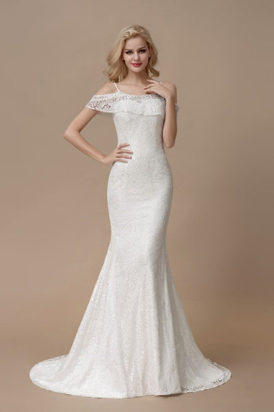 flutter sleeve lace wedding dress