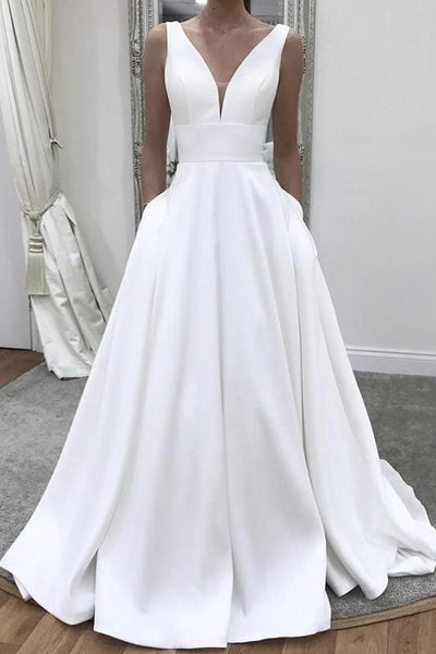 satin plunge wedding dress