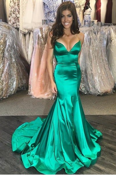 green silk prom dress