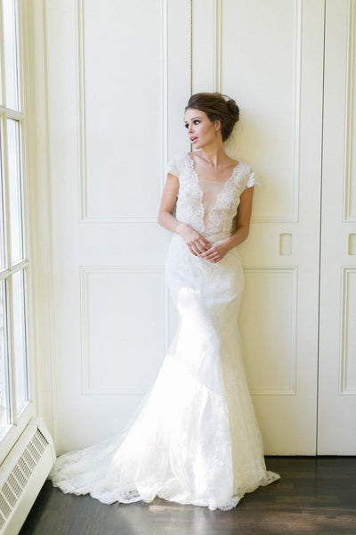 cap sleeve trumpet wedding dress