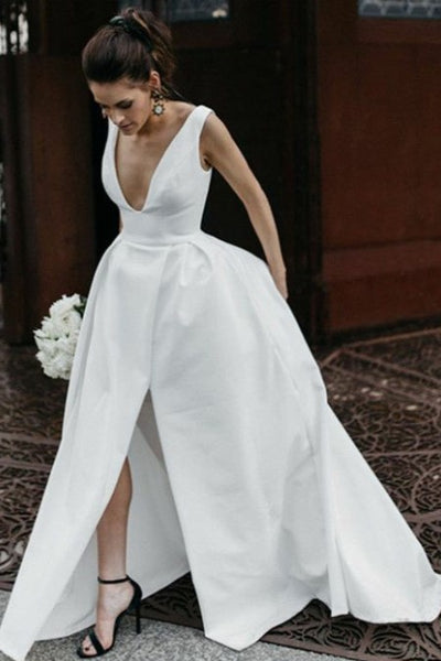 v neck white gown