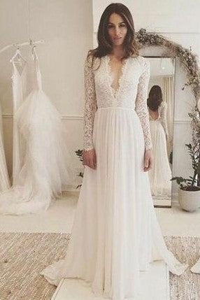 plunging neckline lace wedding dress