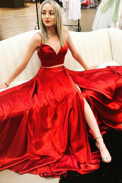 red two piece dress prom