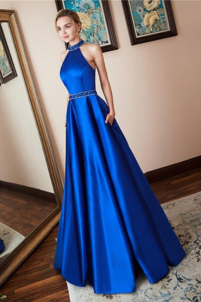 royal blue halter dress
