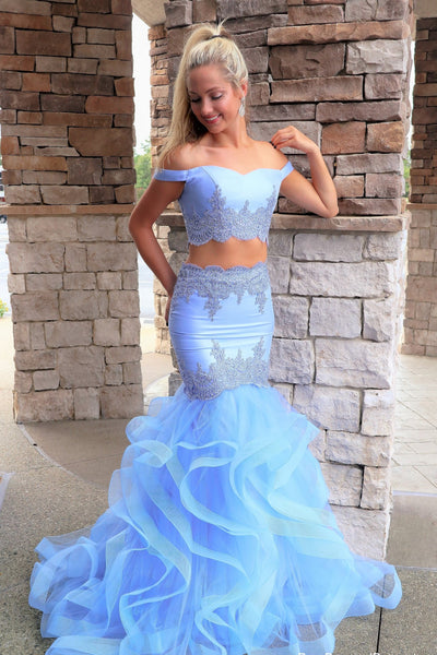 baby blue two piece prom dress