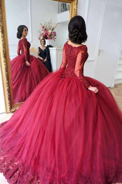 red ball gown long sleeve