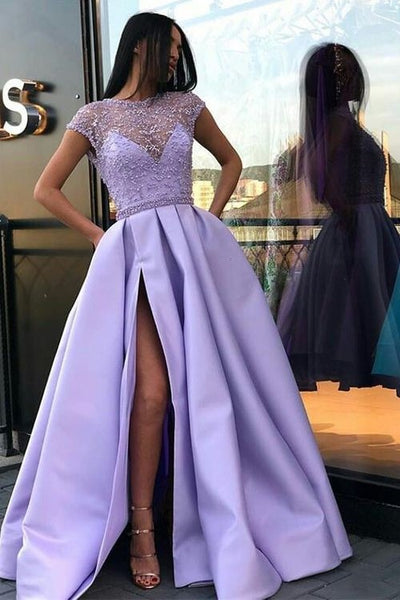 lavender evening dress with sleeves