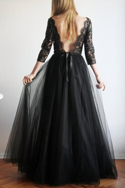 sheer black prom dress